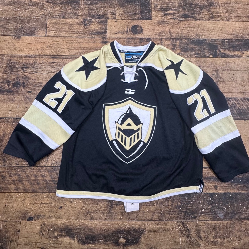 Knights DS Hockey Custom Product Black Gold Number 21 Adult‎ Small Jersey